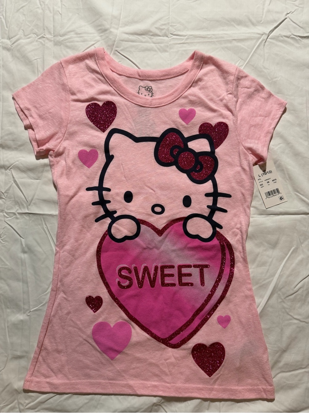 Hello Kitty Girls T-Shirt Fitted Pink glitter L (10/12)